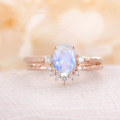 Rose Gold Plating 925 Sterling Silver Oval Cut Stacking Moonstone Couple Rings